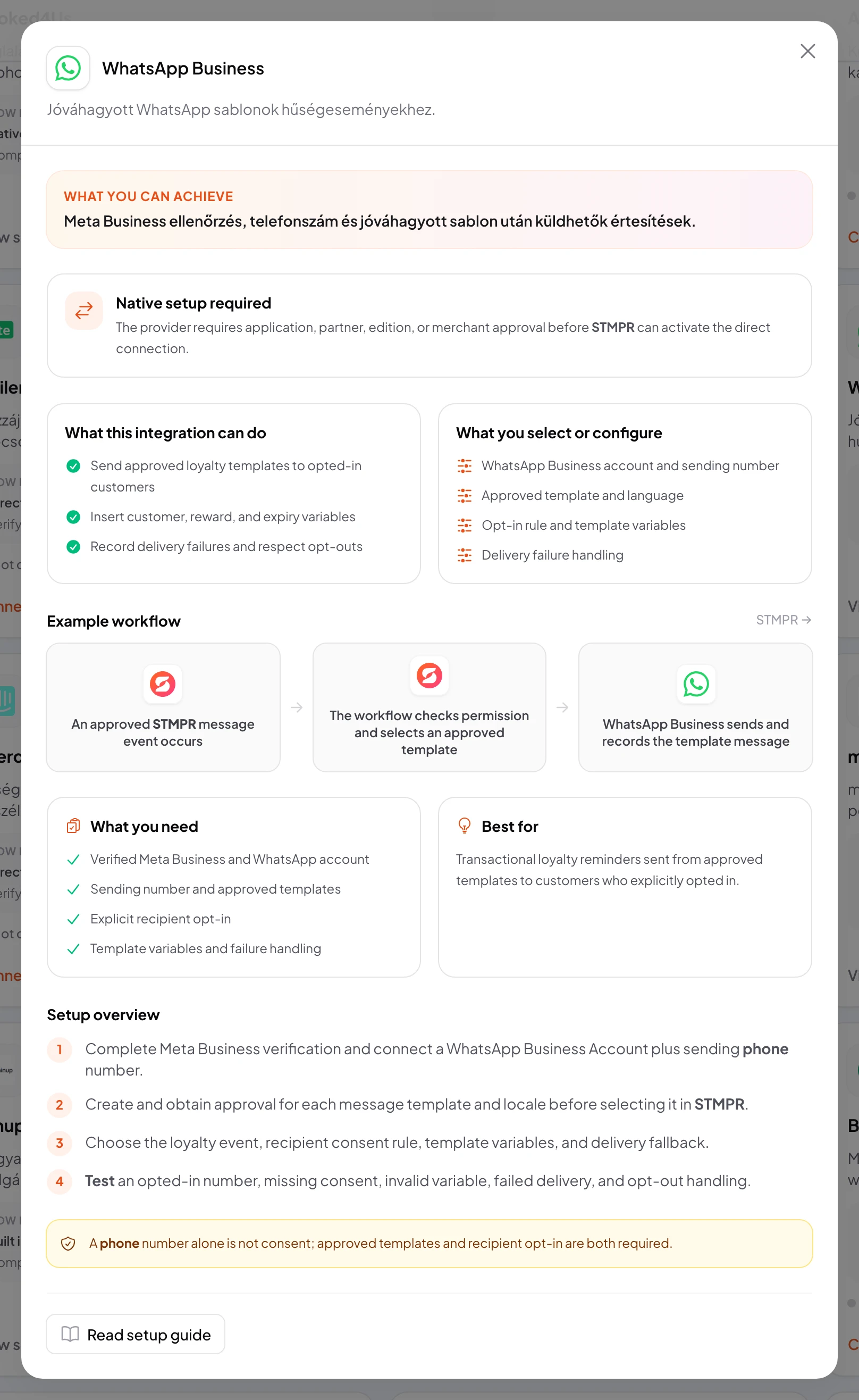 stmpr: configure the WhatsApp Business connection and workflow