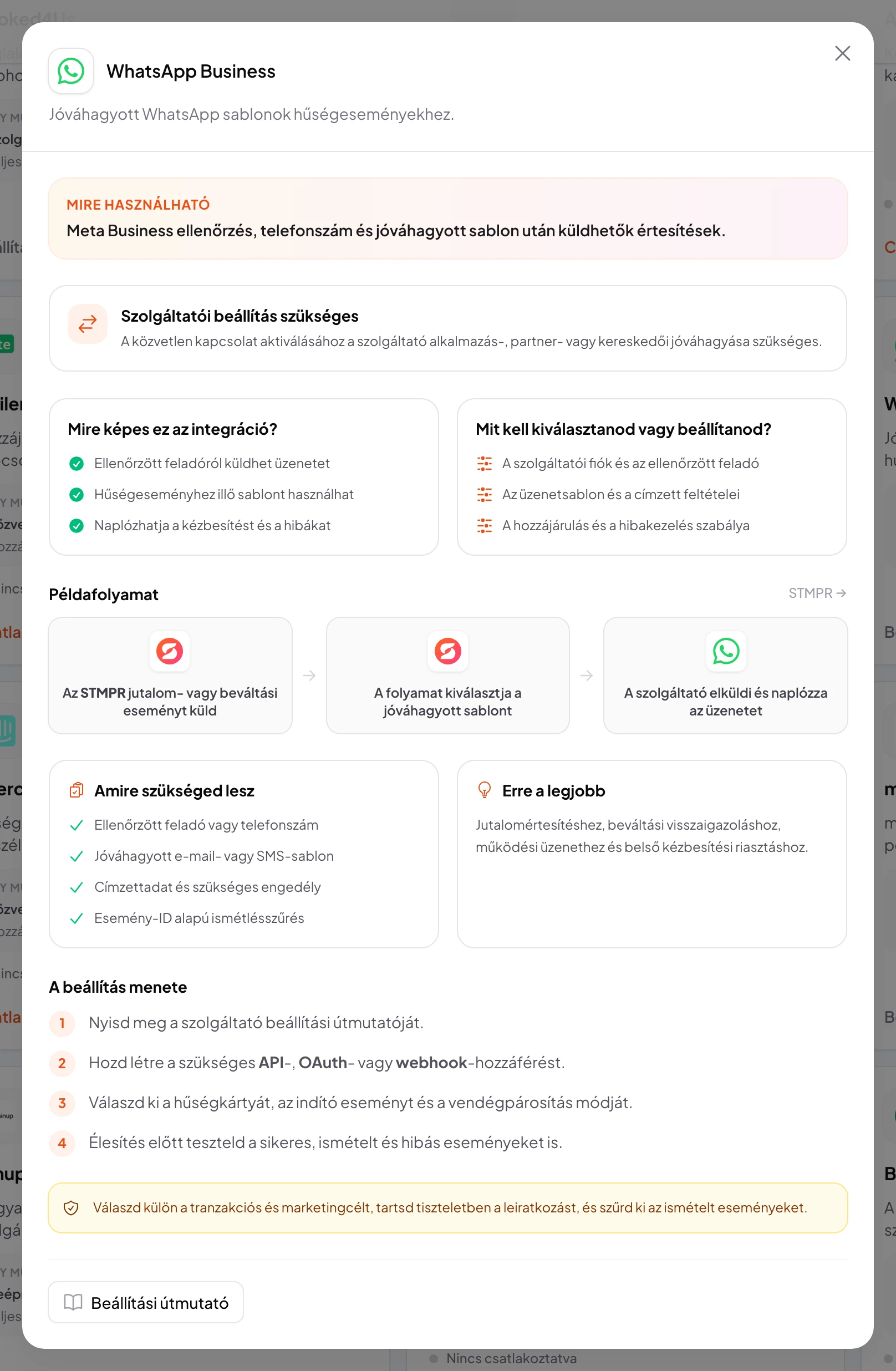 stmpr: WhatsApp Business kapcsolat és munkafolyamat beállítása
