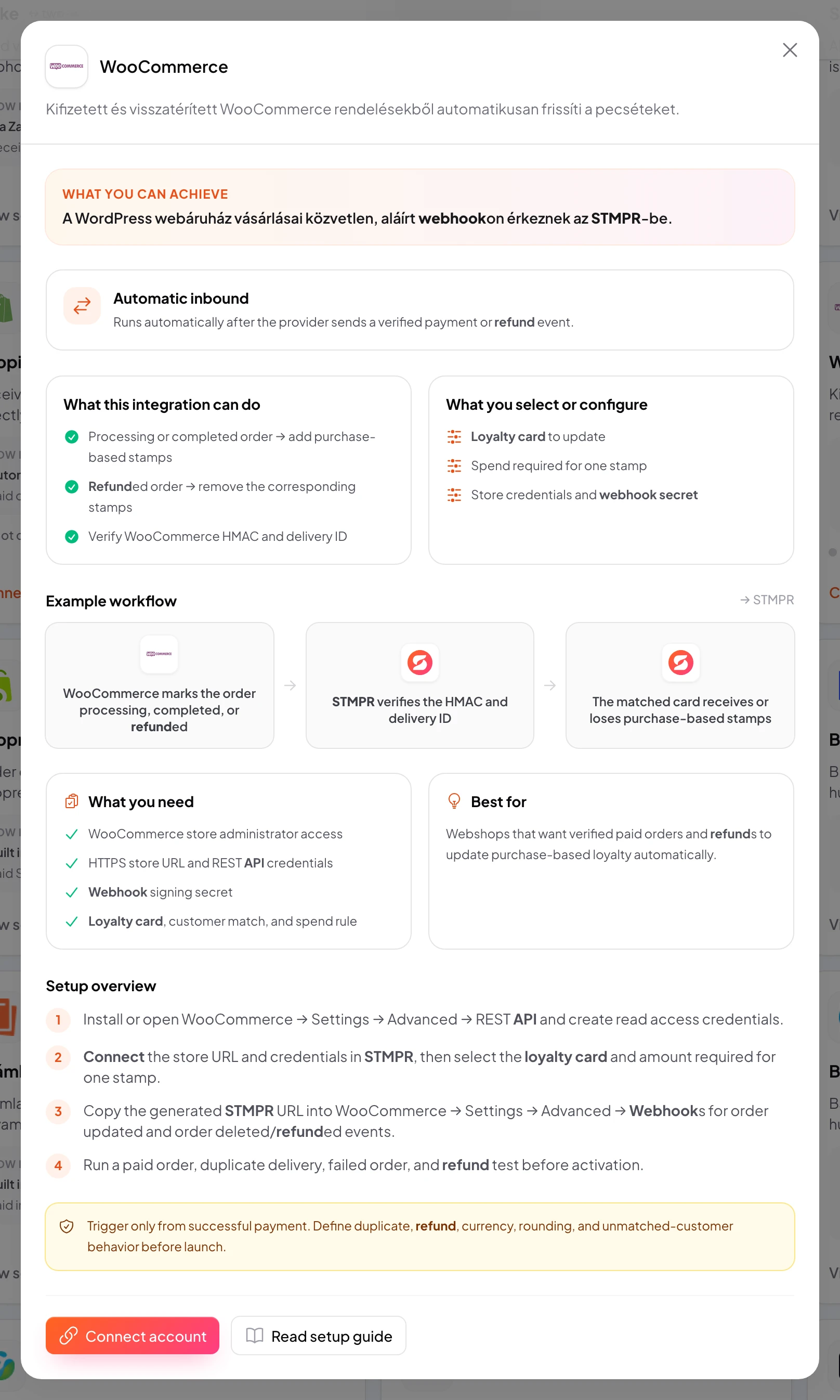 stmpr: configure the WooCommerce connection and workflow