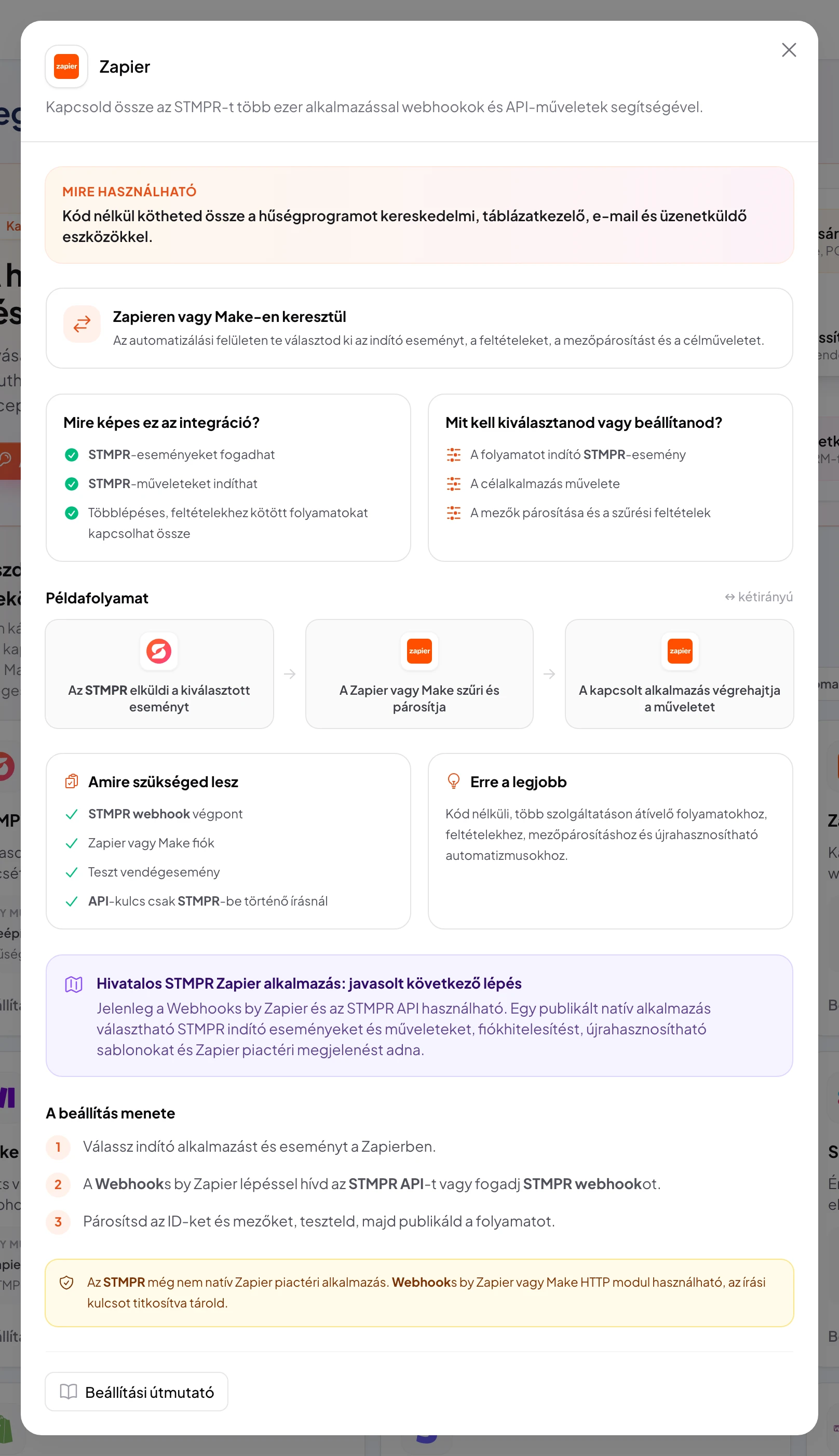 stmpr: Zapier kapcsolat és munkafolyamat beállítása