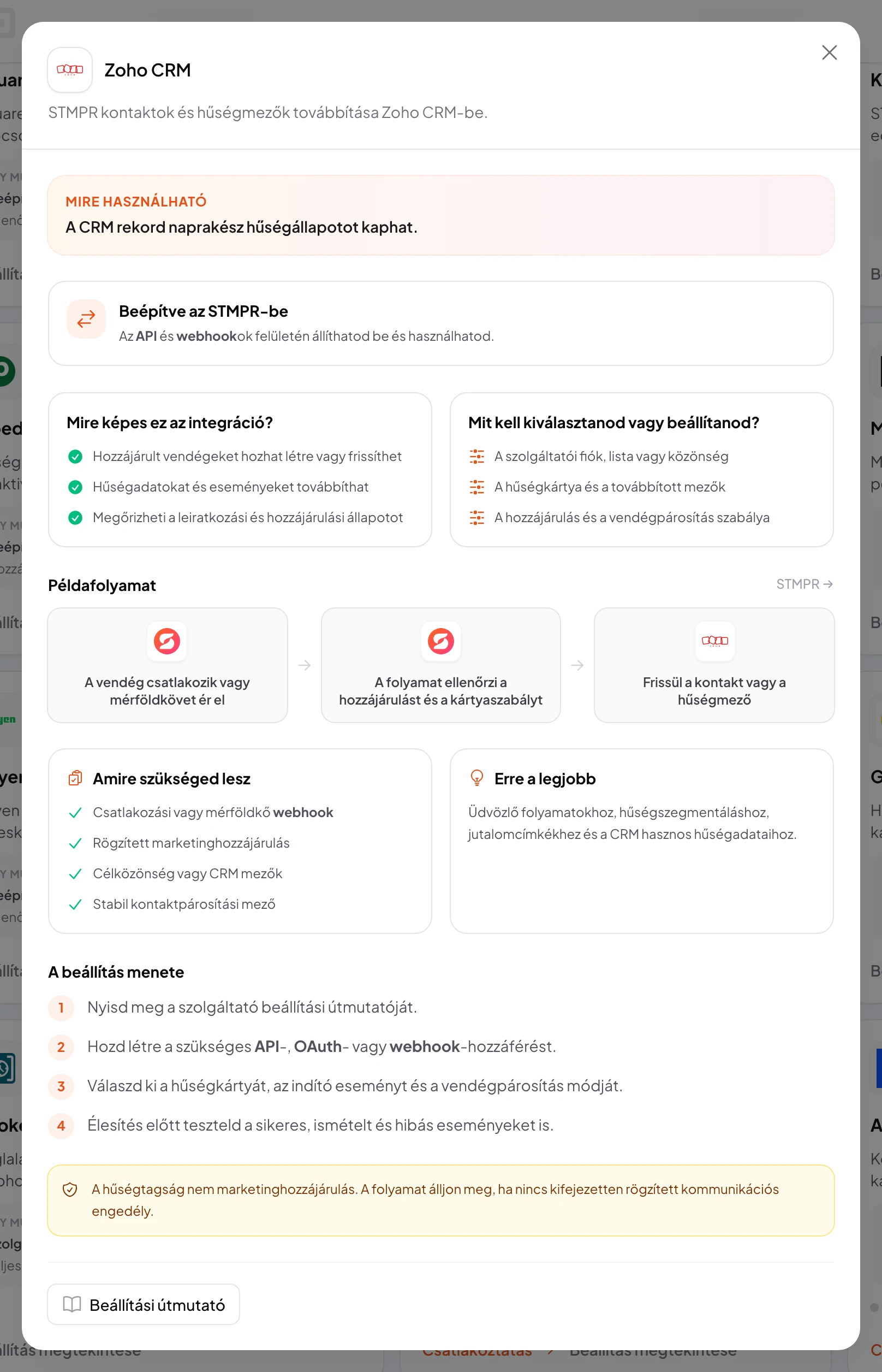 stmpr: Zoho CRM kapcsolat és munkafolyamat beállítása