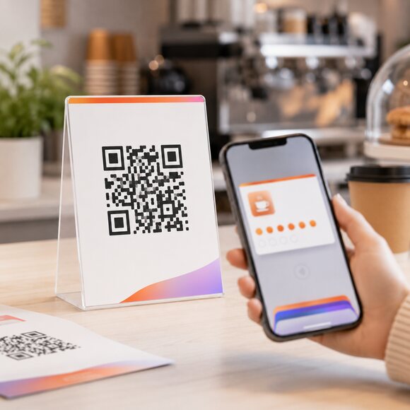 QR code counter display for saving a digital loyalty card
